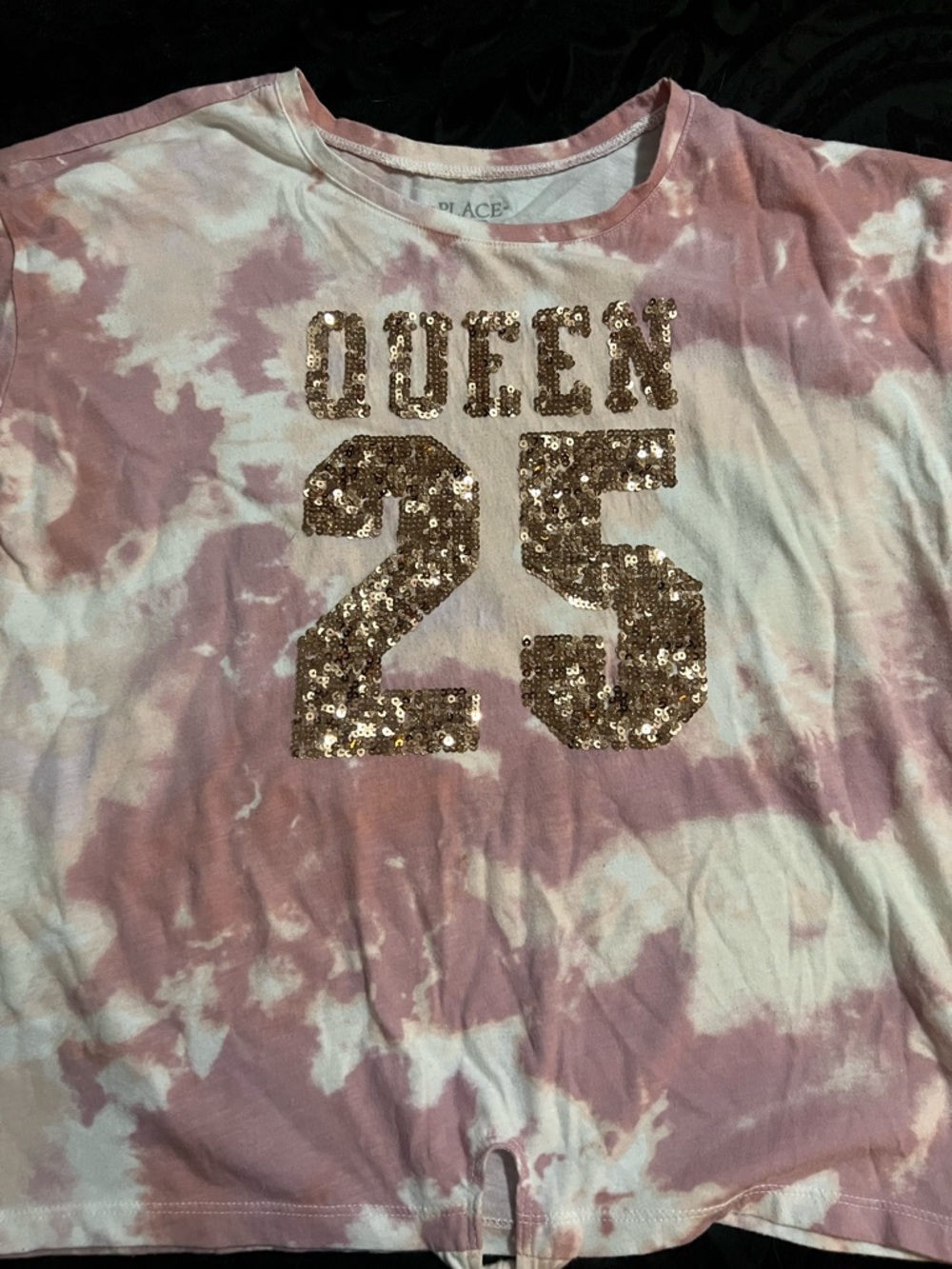The Children's Place Pink and White Tie-Dye Sequin 'Queen 25' Tee - Picture 3 of 6